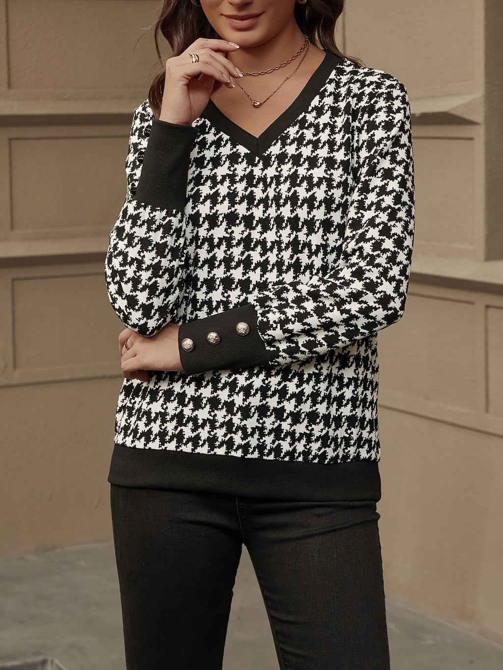 Lizero | Felpa V Houndstooth